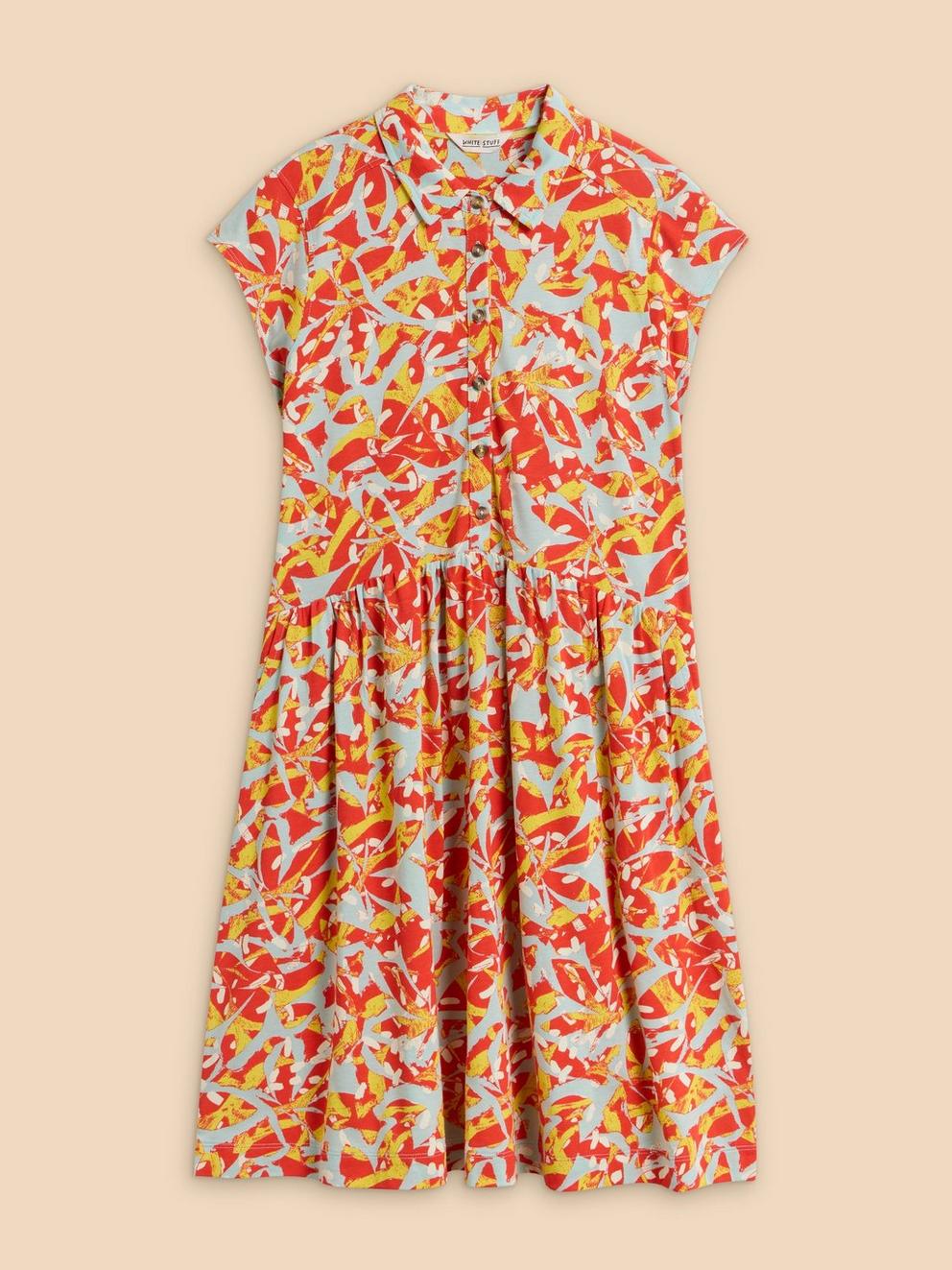 Everly Printed Jersey Shirt Dress in ORANGE PR - FLAT FRONT