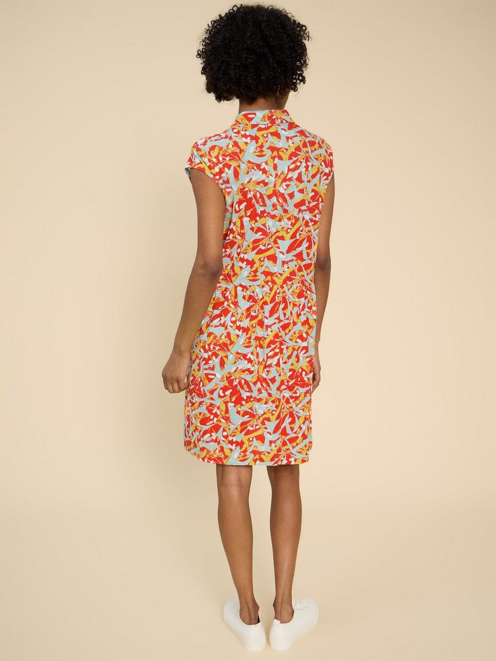 Everly Printed Jersey Shirt Dress in ORANGE PR - MODEL BACK