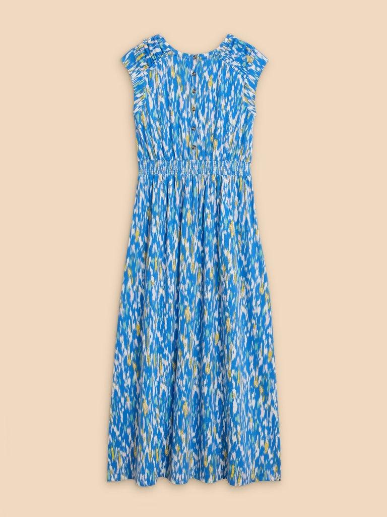 Darcie V Neck Maxi Printed Dress in BLUE PR - FLAT BACK
