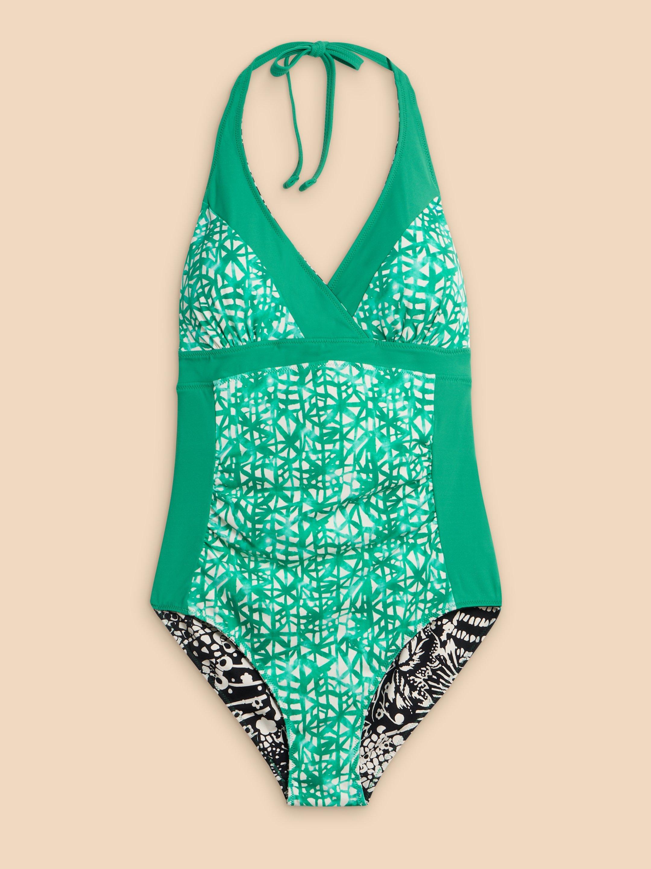 Sunshine Reversible Halter neck Swimsuit in GREEN MLT - FLAT FRONT