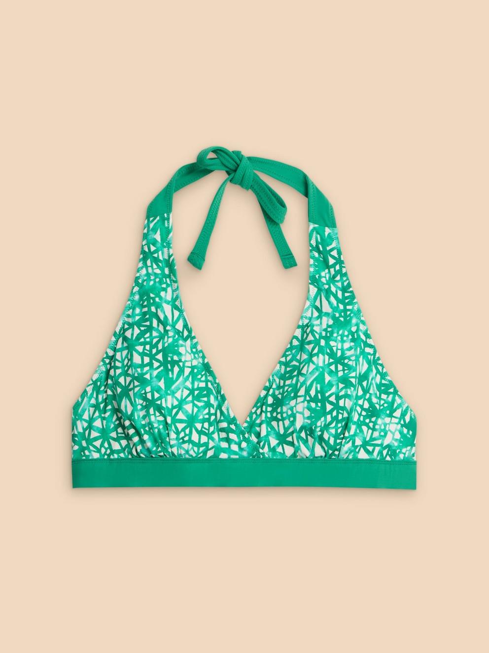 Sunshine Reversible Halter Neck Bikini Top in GREEN MLT - FLAT FRONT