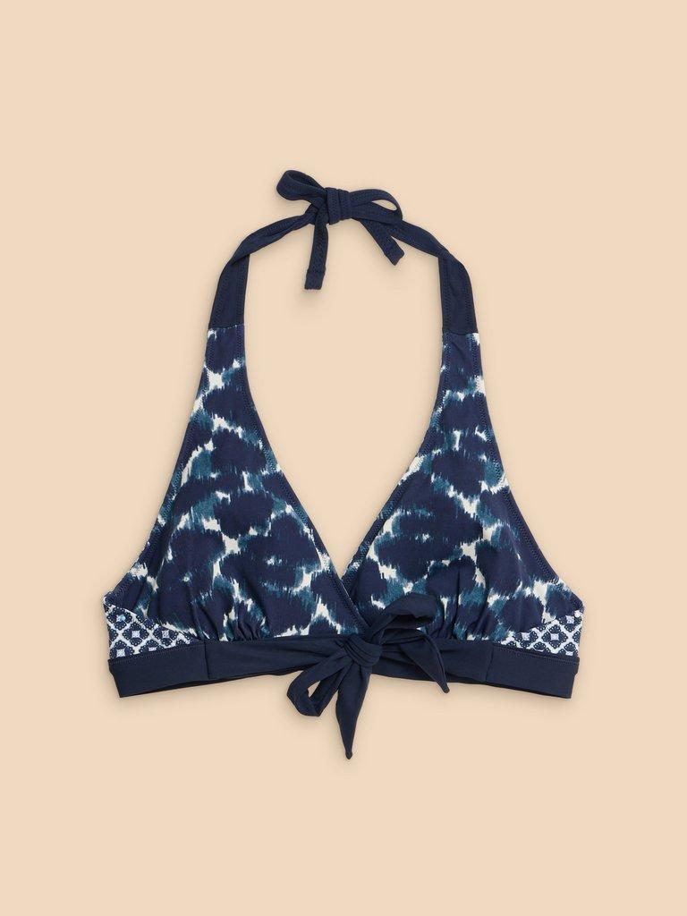 Sunshine Reversible Halter Neck Bikini Top in NAVY MULTI - FLAT BACK