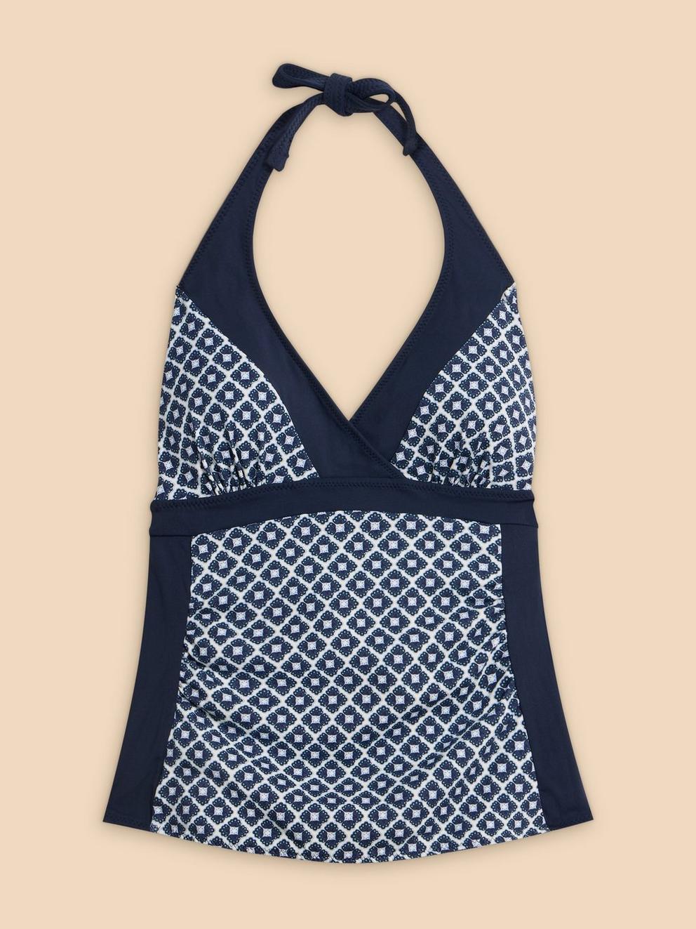Sunshine Reversible Printed Tankini Top in NAVY MULTI - FLAT FRONT