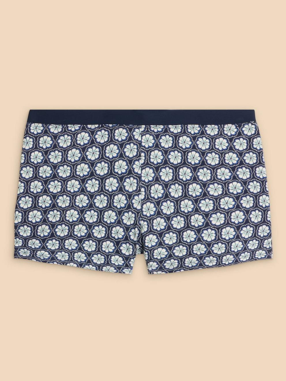 Bay Printed Swim Short in NAVY MULTI - FLAT FRONT