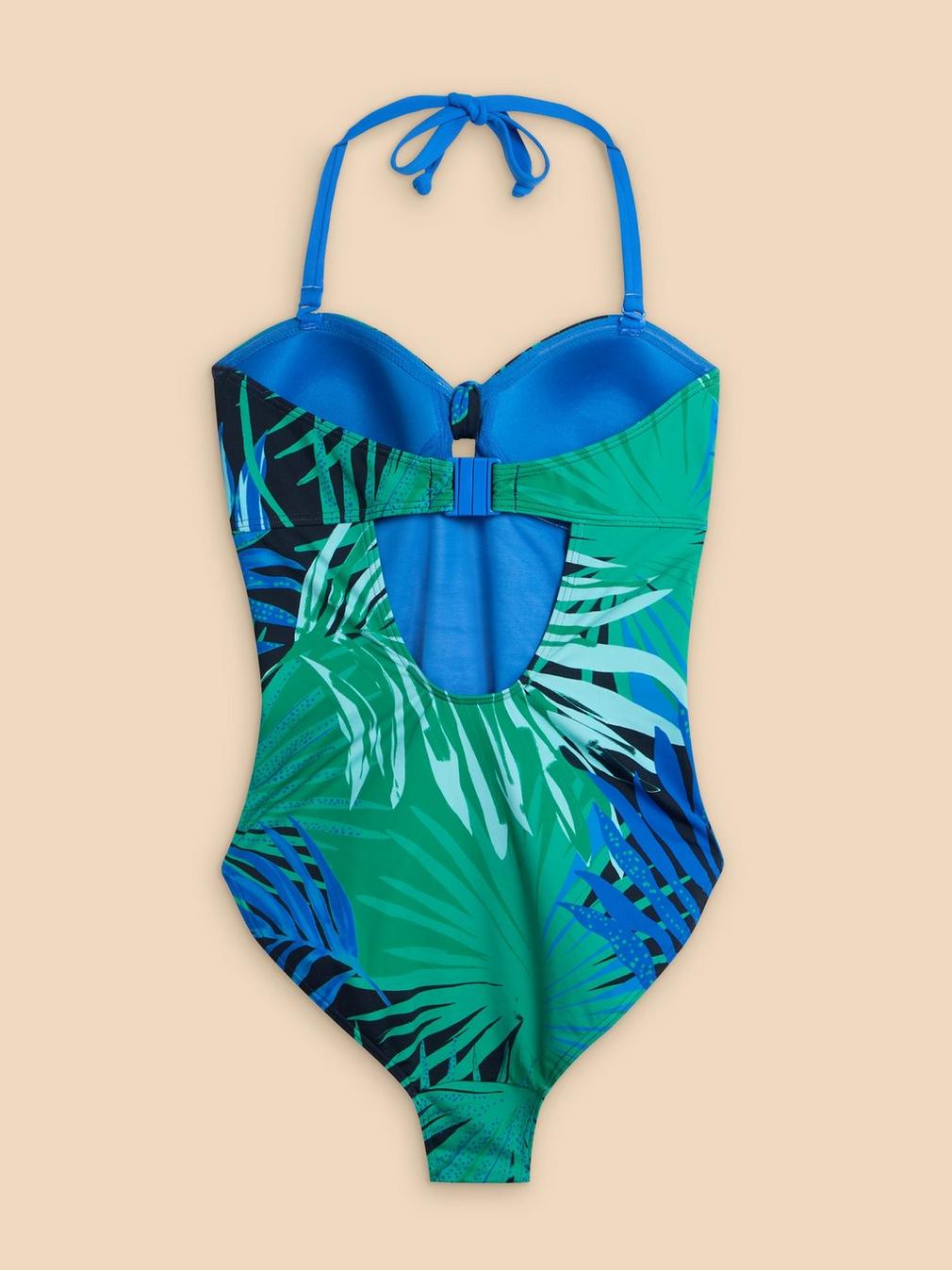 Belle Printed Bandeau Swimsuit in GREEN PR - FLAT BACK