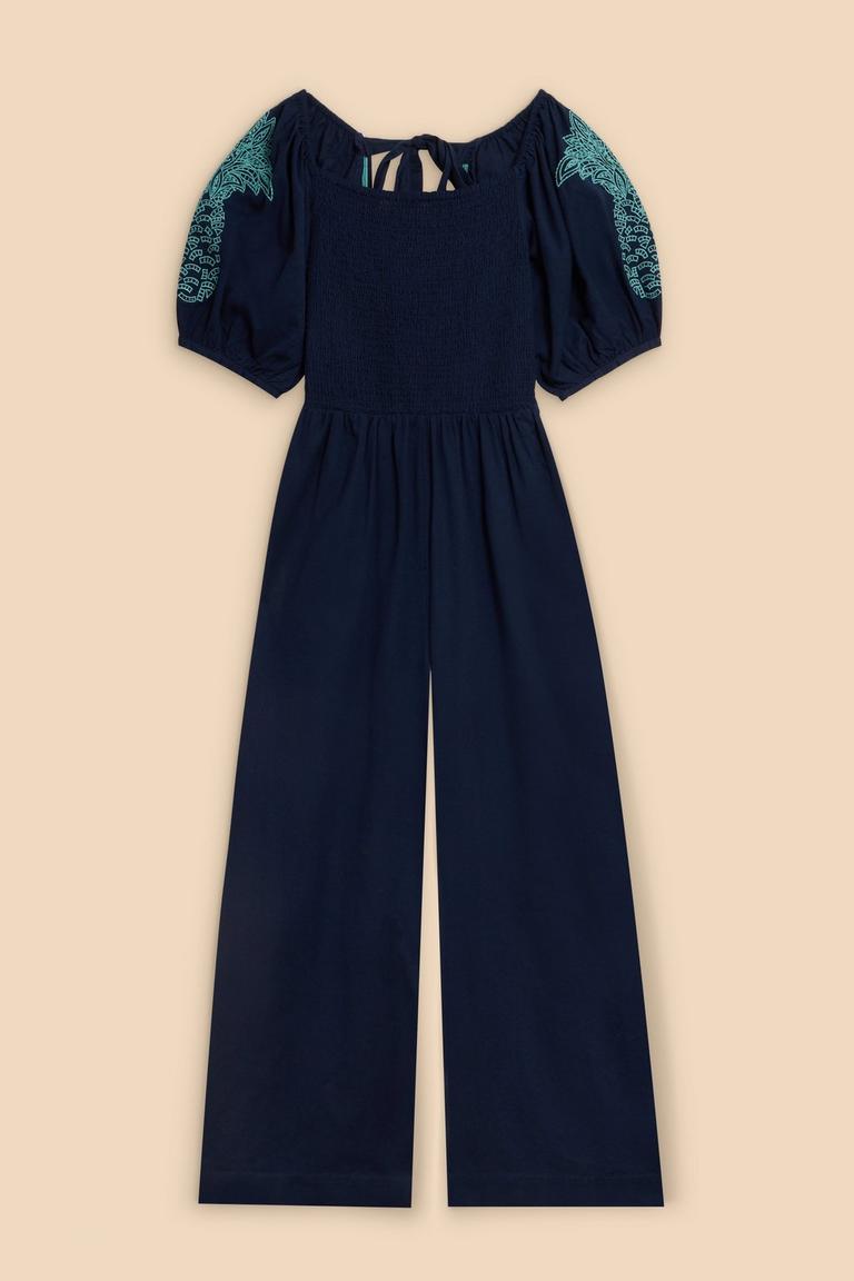 Reese Embroidered Jumpsuit in DARK NAVY - FLAT FRONT
