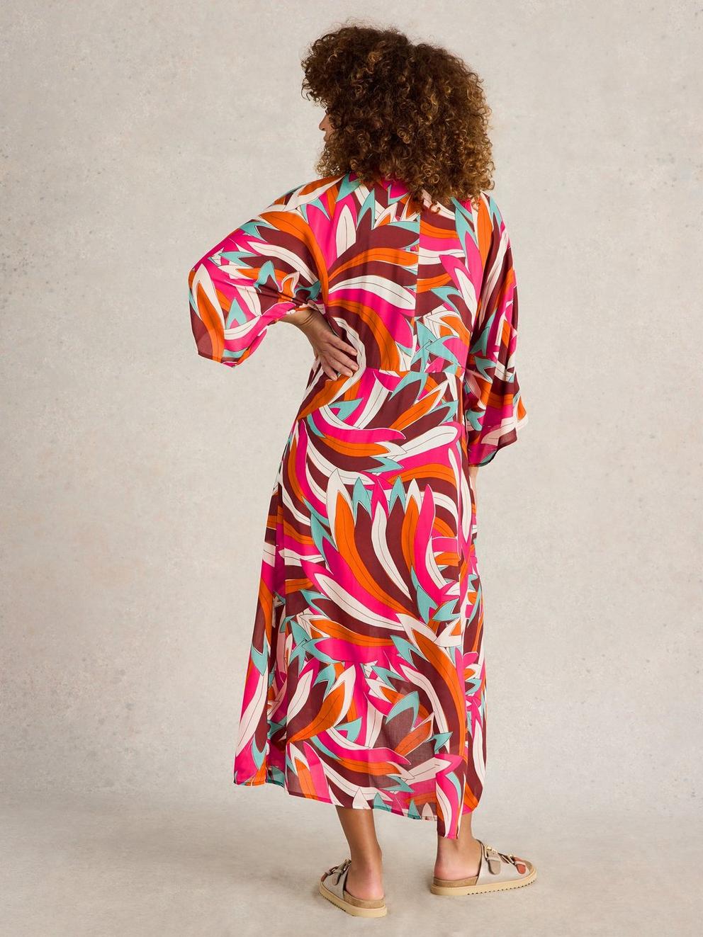Cleo Printed Kimono in PINK PR - MODEL BACK