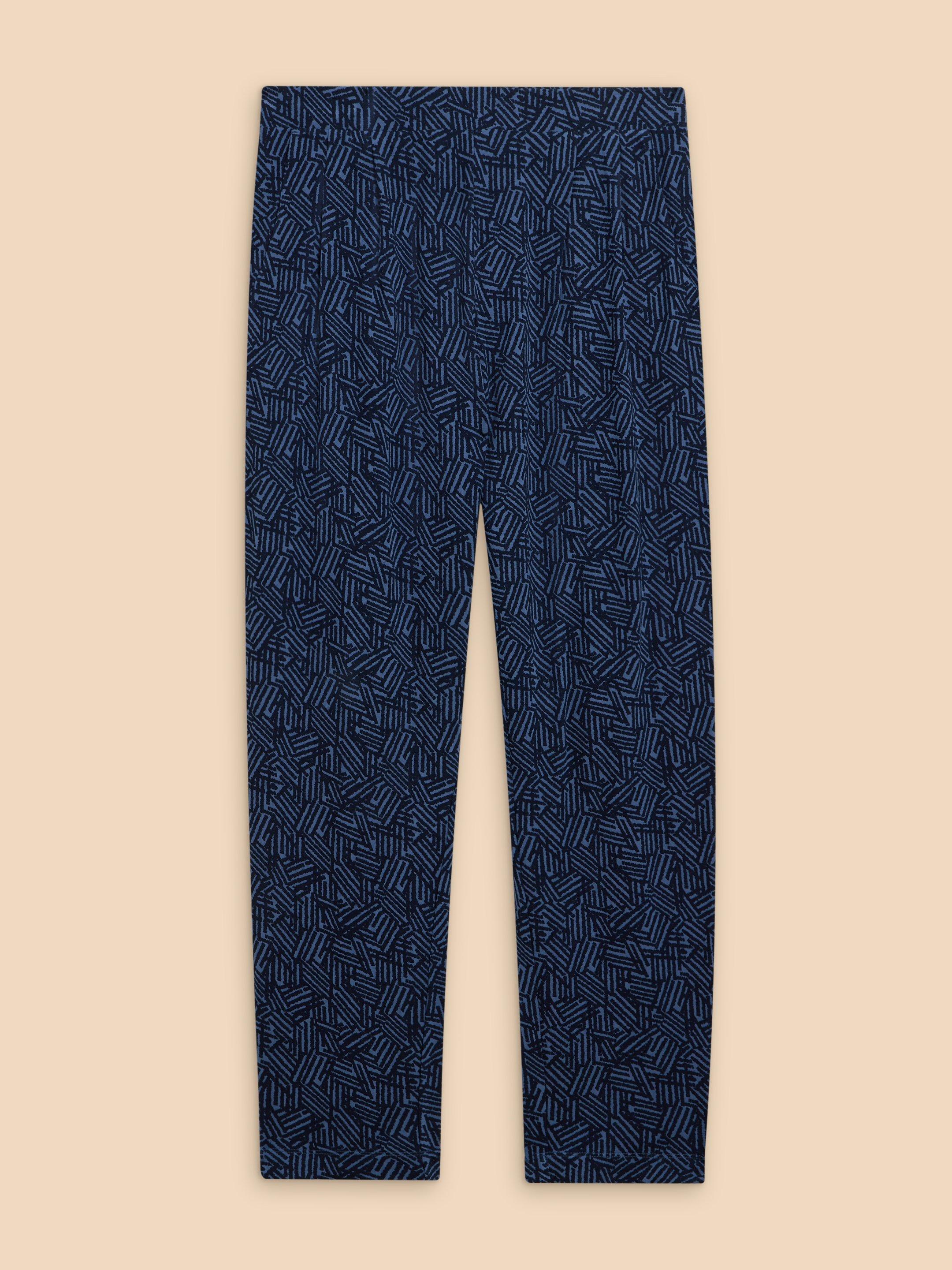 Maison Eco Vero Printed Jersey Trouser in NAVY PR - FLAT FRONT