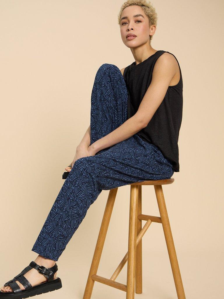 Maison Eco Vero Printed Jersey Trouser in NAVY PR - LIFESTYLE