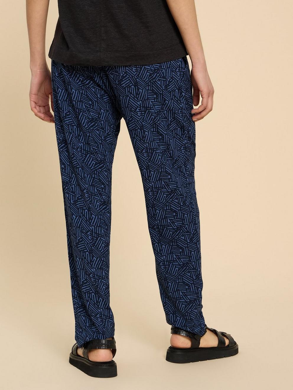 Maison Eco Vero Printed Jersey Trouser in NAVY PR - MODEL BACK