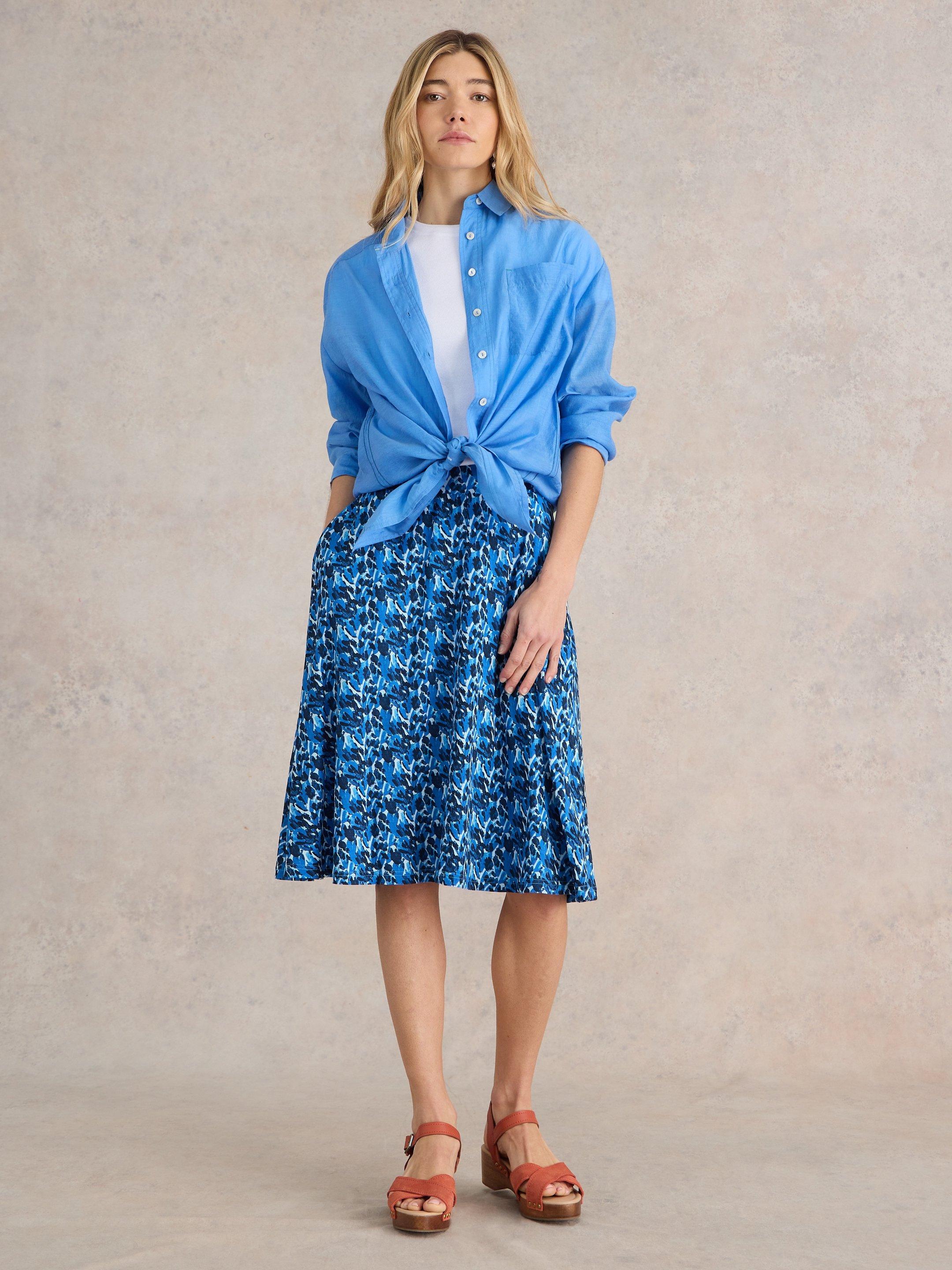 Jade Eco Vero Jersey Skirt in BLUE PR - MODEL FRONT