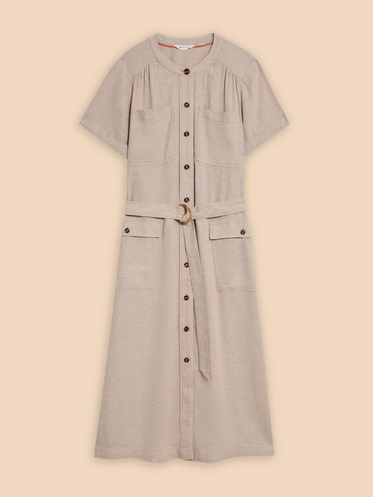 Hazel Linen Blend Shirt Dress in LGT NAT - FLAT FRONT