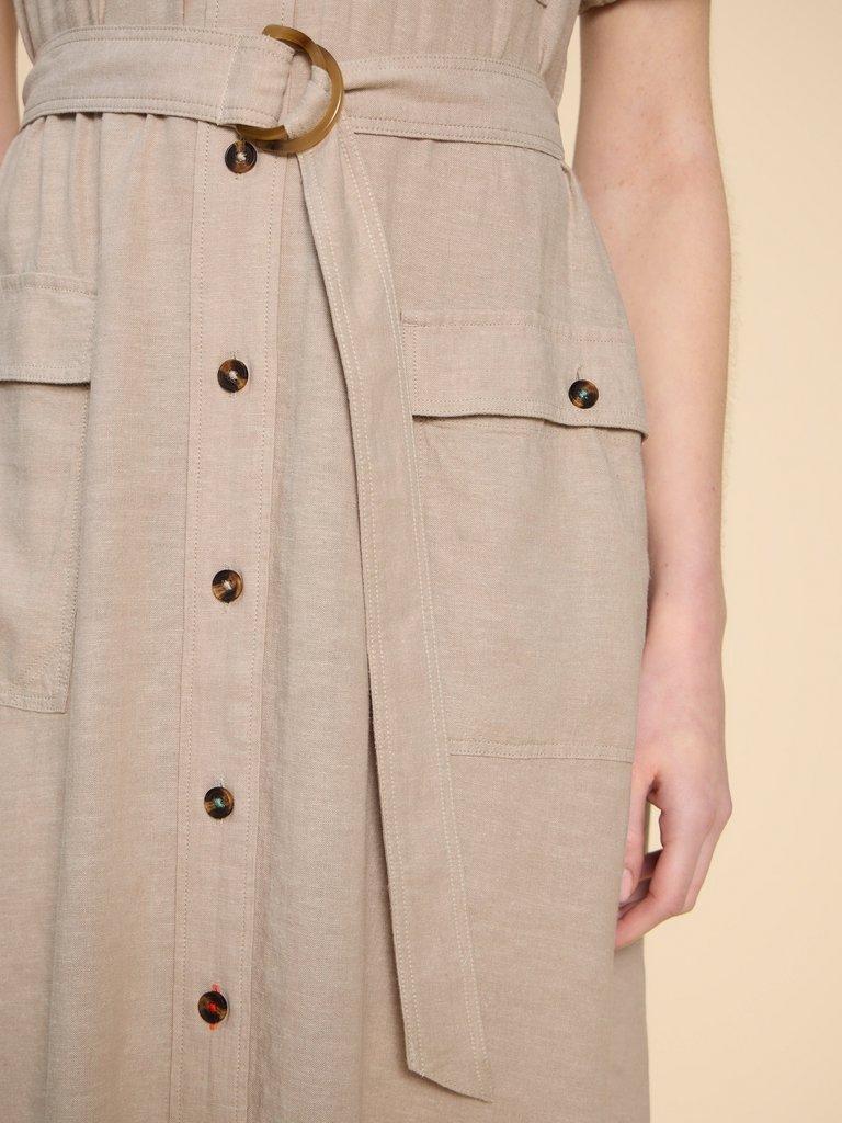 Hazel Linen Blend Shirt Dress in LGT NAT - MODEL DETAIL