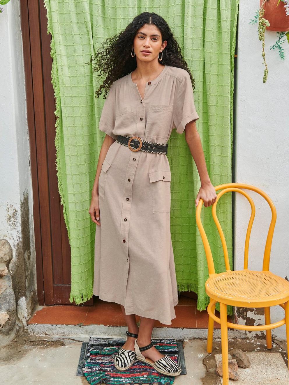 Hazel Linen Blend Shirt Dress in LGT NAT - MIXED