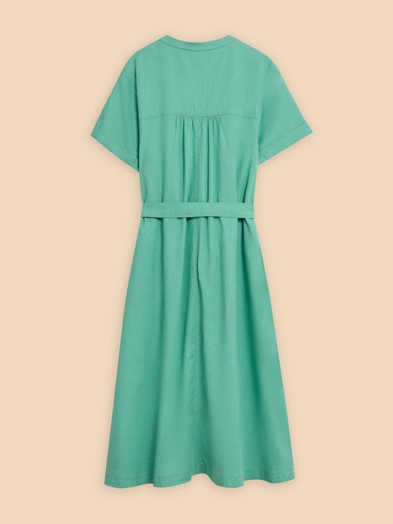 Hazel Linen Blend Shirt Dress in MID TEAL - FLAT BACK