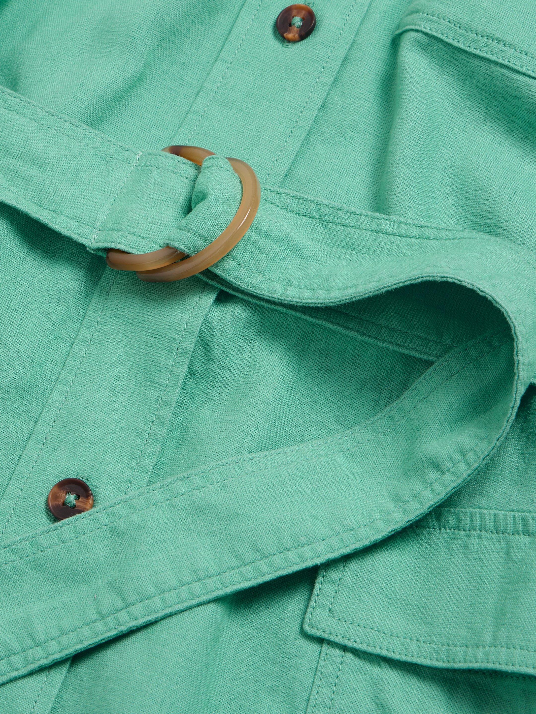 Hazel Linen Blend Shirt Dress in MID TEAL - FLAT DETAIL