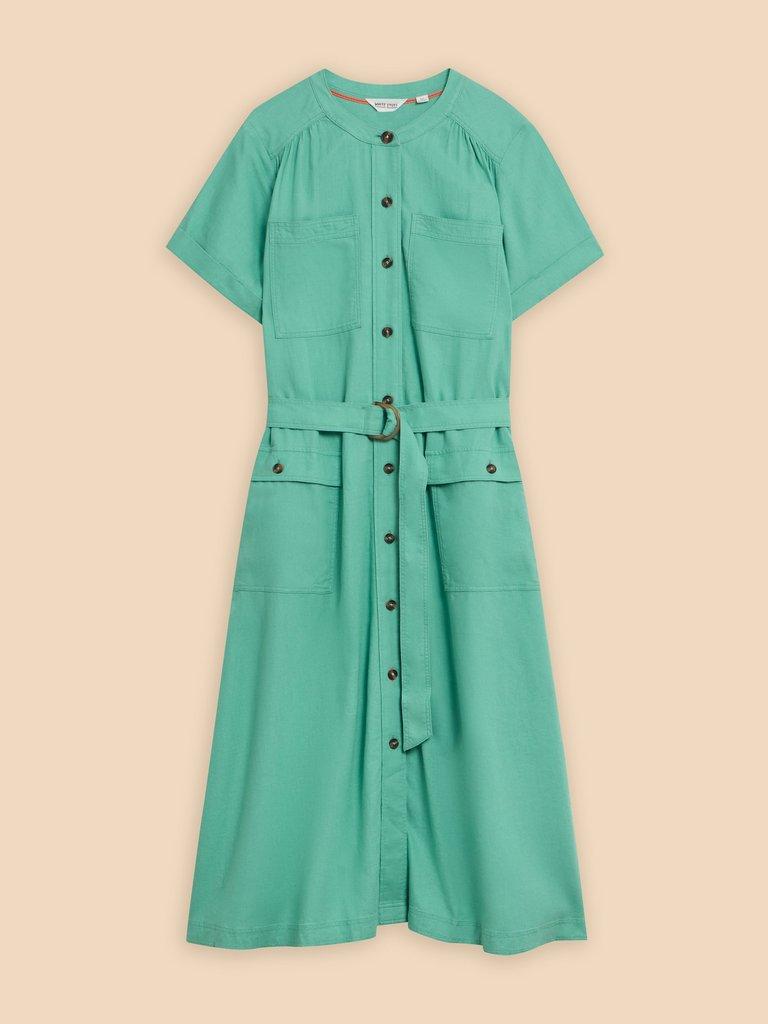 Hazel Linen Blend Shirt Dress in MID TEAL - FLAT FRONT