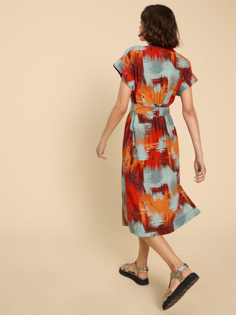 Marianne Linen Blend Dress in ORANGE PR - MODEL BACK