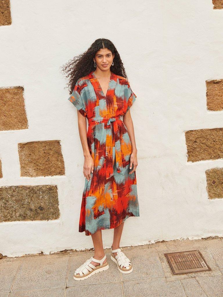 Marianne Linen Blend Dress in ORANGE PR - MIXED