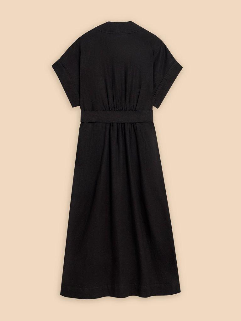 Marianne Linen Blend Dress in PURE BLK - FLAT BACK