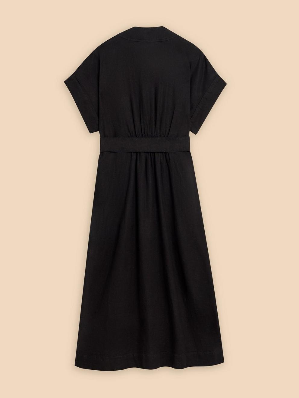 Marianne Linen Blend Dress in PURE BLK - FLAT BACK