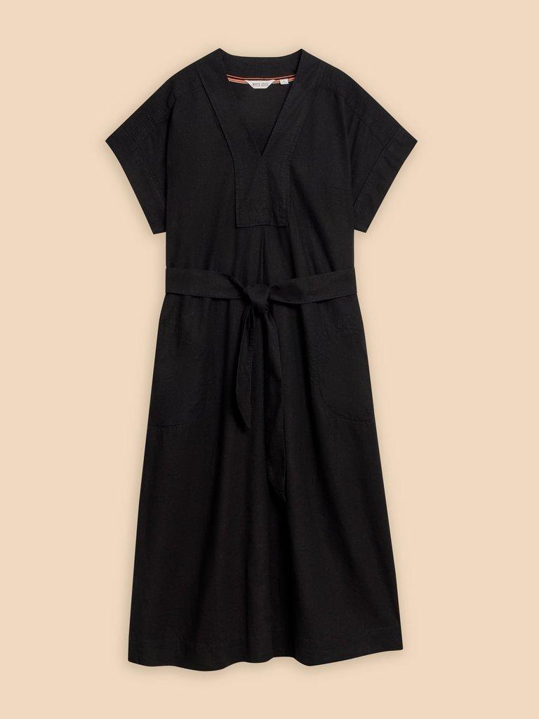 Marianne Linen Blend Dress in PURE BLK - FLAT FRONT