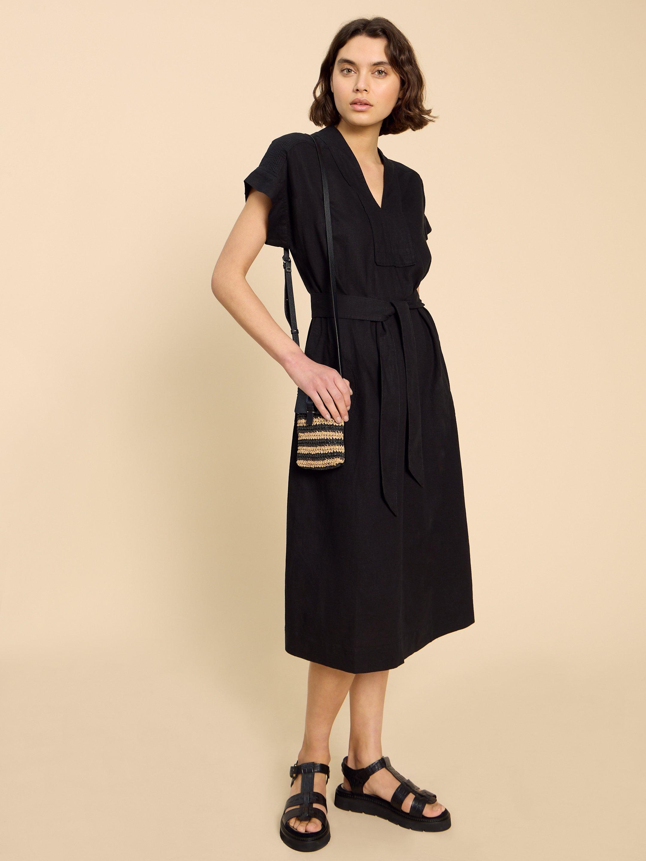 Marianne Linen Blend Dress in PURE BLK - LIFESTYLE