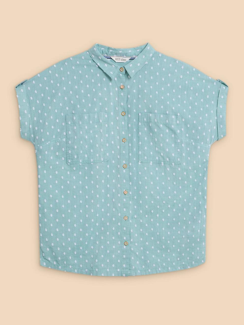 Ellie Organic Cotton Shirt in GREEN MLT - FLAT FRONT