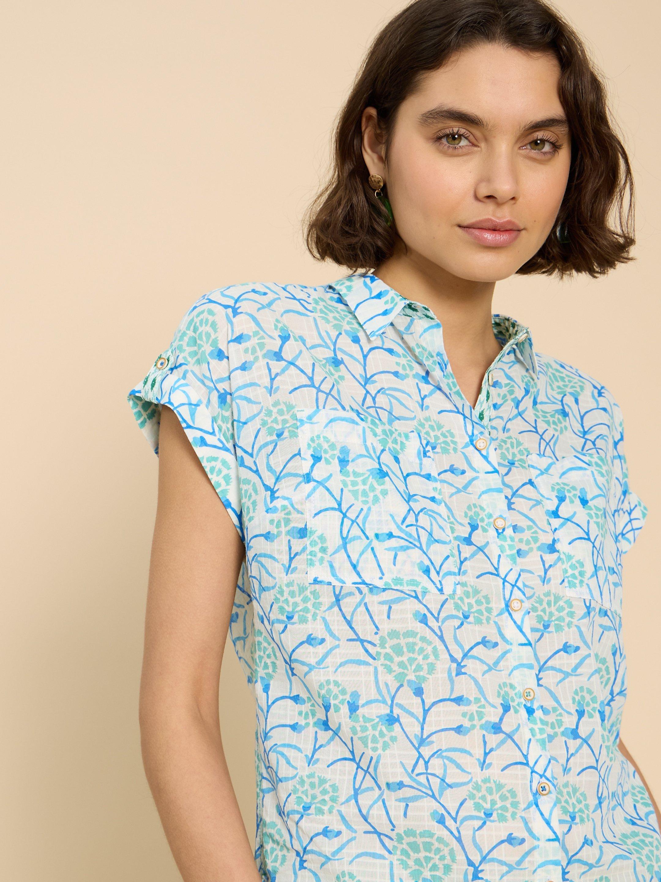 Ellie Organic Cotton Shirt in IVORY PR - MODEL DETAIL