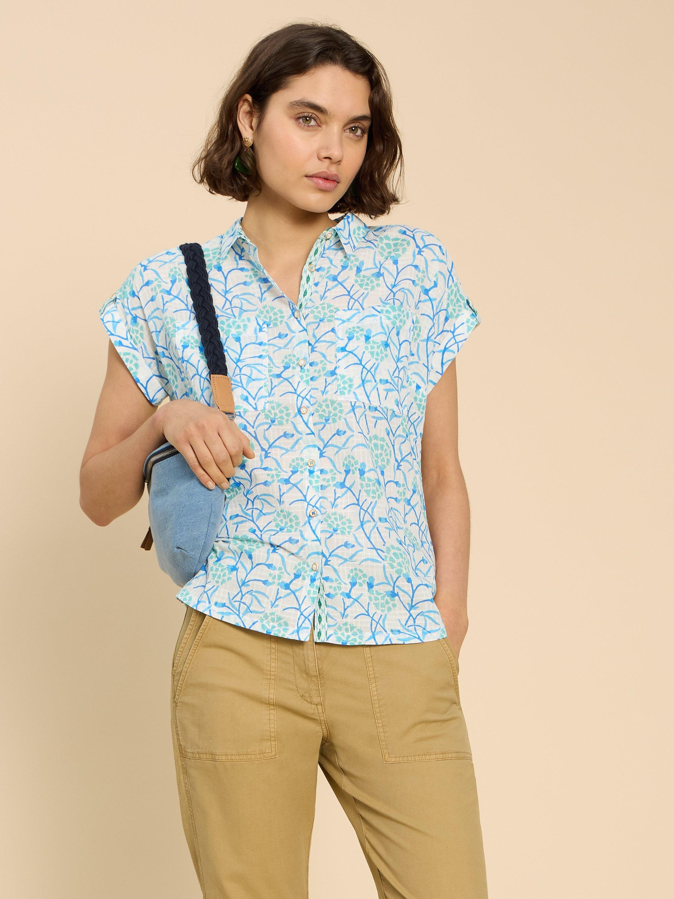 Ellie Organic Cotton Shirt in IVORY PRINT | White Stuff