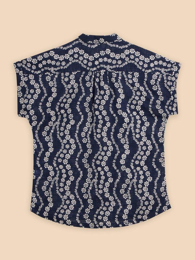 Ellie Organic Cotton Shirt in NAVY PR - FLAT BACK