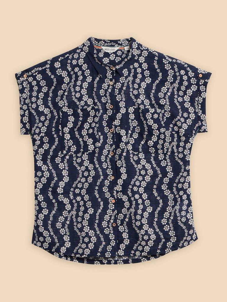 Ellie Organic Cotton Shirt in NAVY PR - FLAT FRONT
