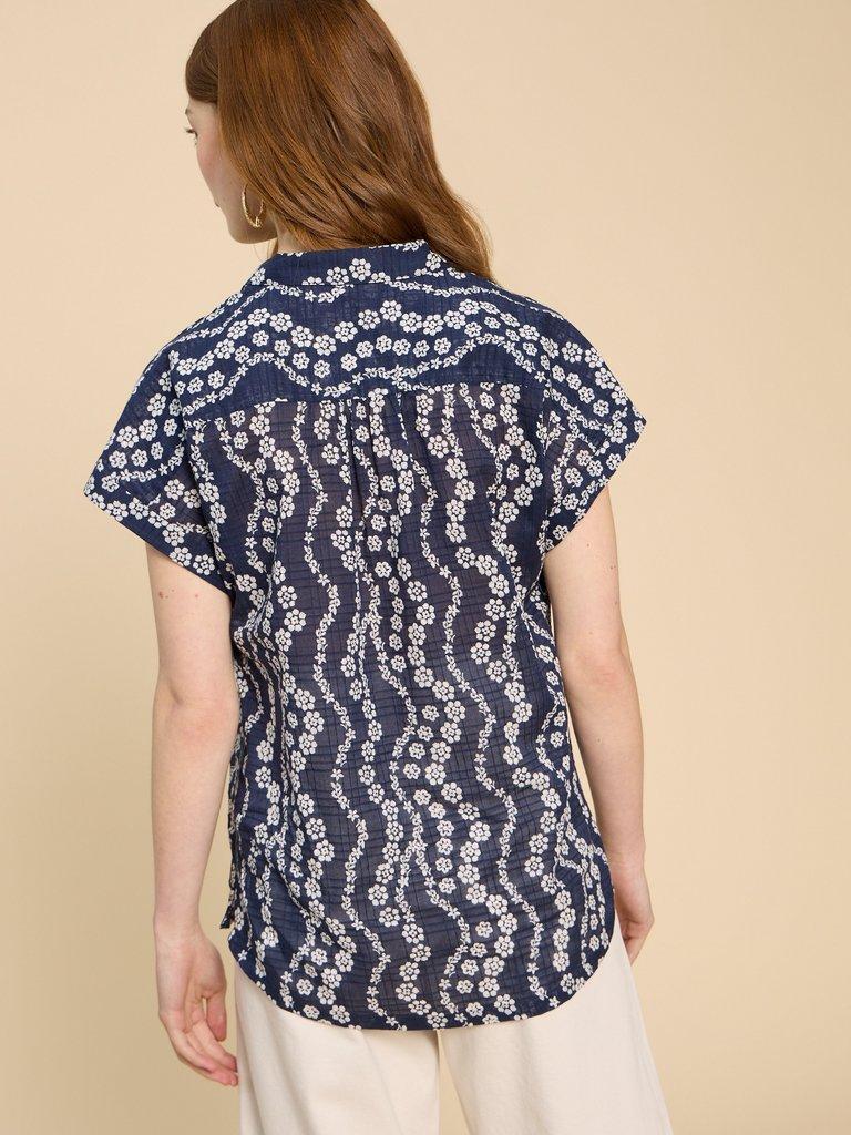 Ellie Organic Cotton Shirt in NAVY PR - MODEL BACK