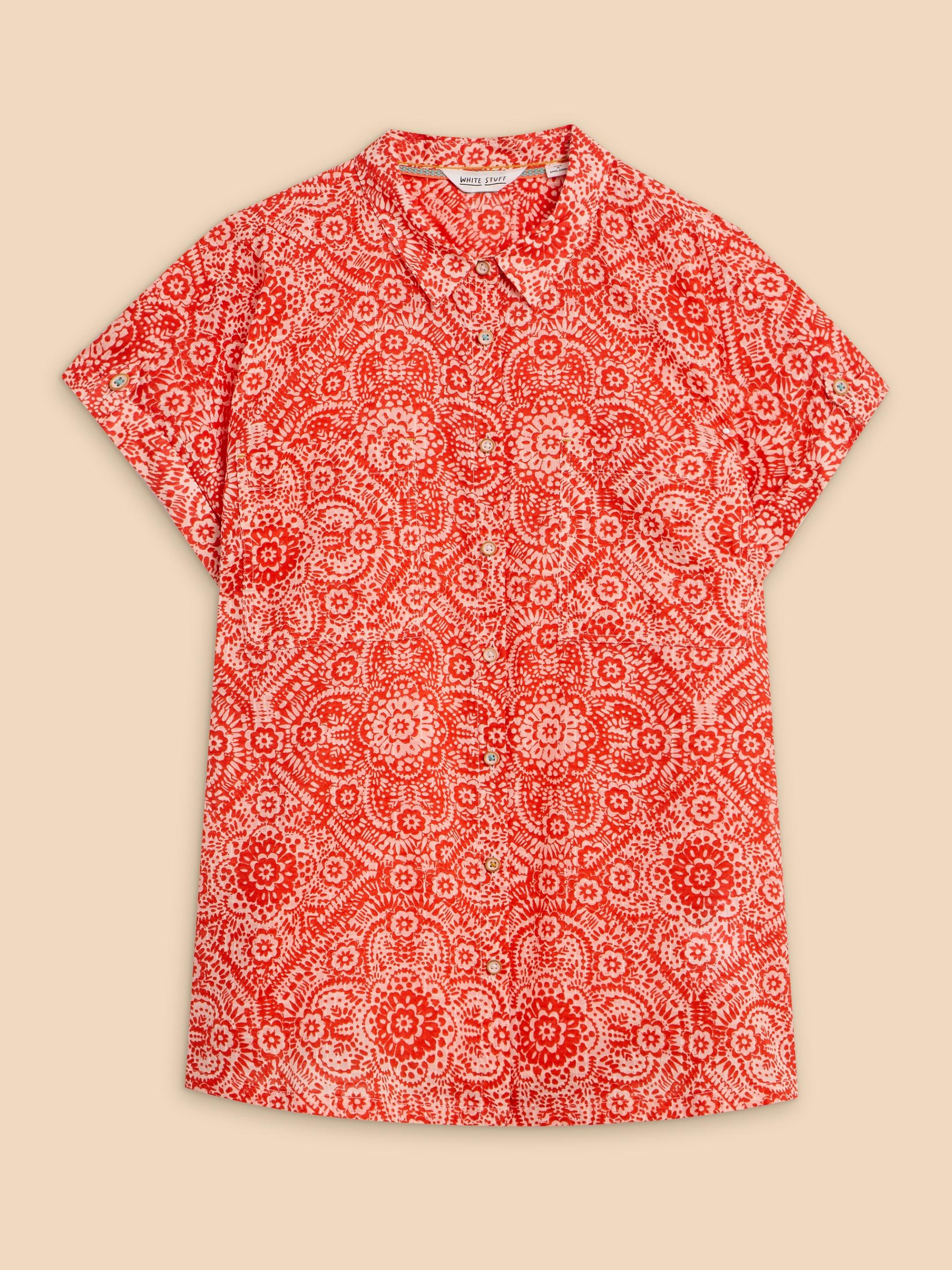 Ellie Organic Cotton Shirt in ORANGE PR - FLAT FRONT