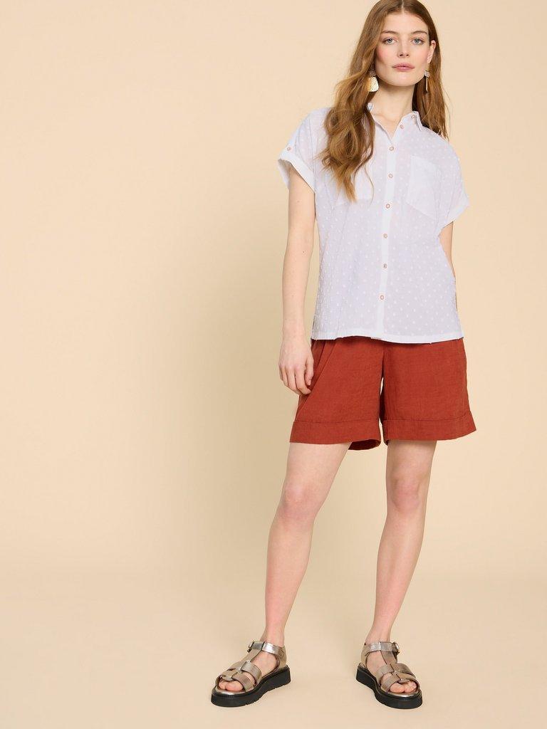 Ellie Organic Cotton Shirt in PALE IVORY - MODEL FRONT