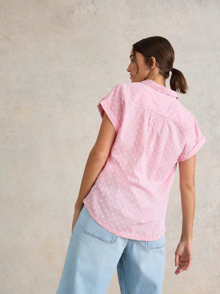 Ellie Organic Cotton Shirt in PINK MLT - MODEL BACK