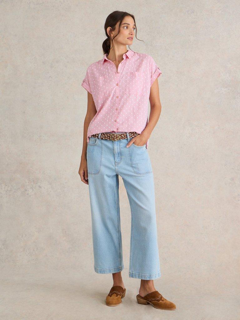 Ellie Organic Cotton Shirt in PINK MLT - MODEL FRONT