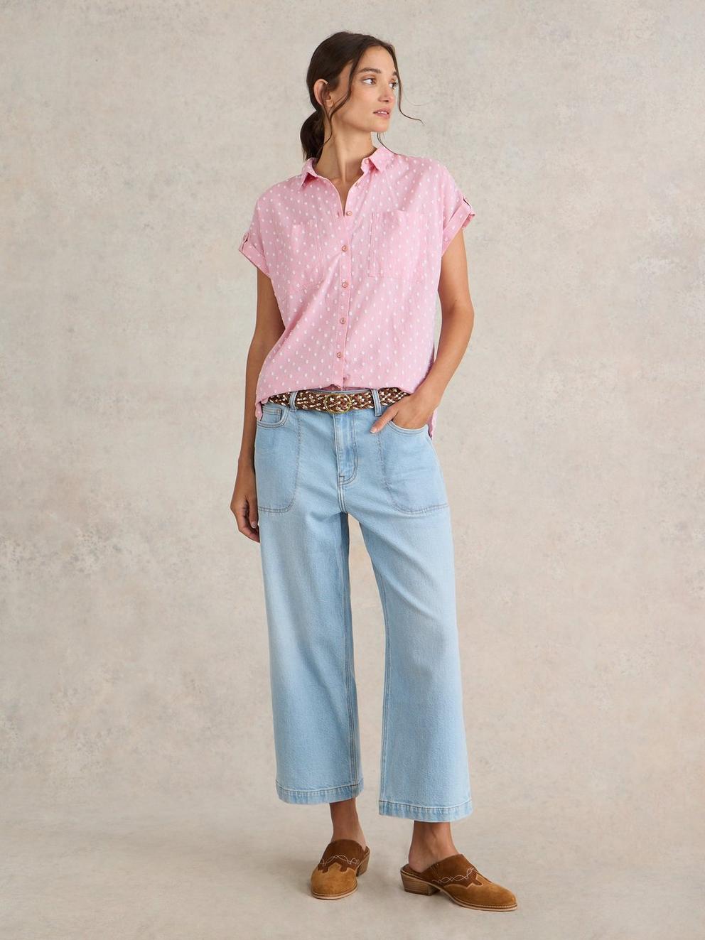 Ellie Organic Cotton Shirt in PINK MLT - MODEL FRONT