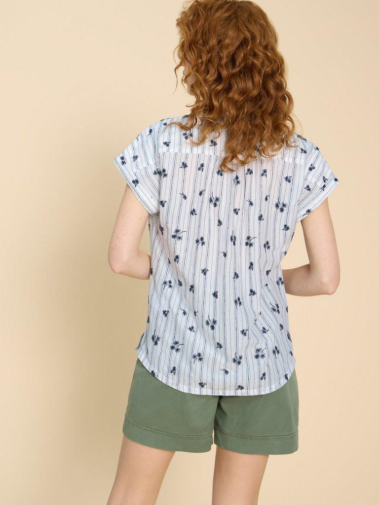 Ellie Stripe Embroidered Shirt in IVORY MLT - MODEL BACK