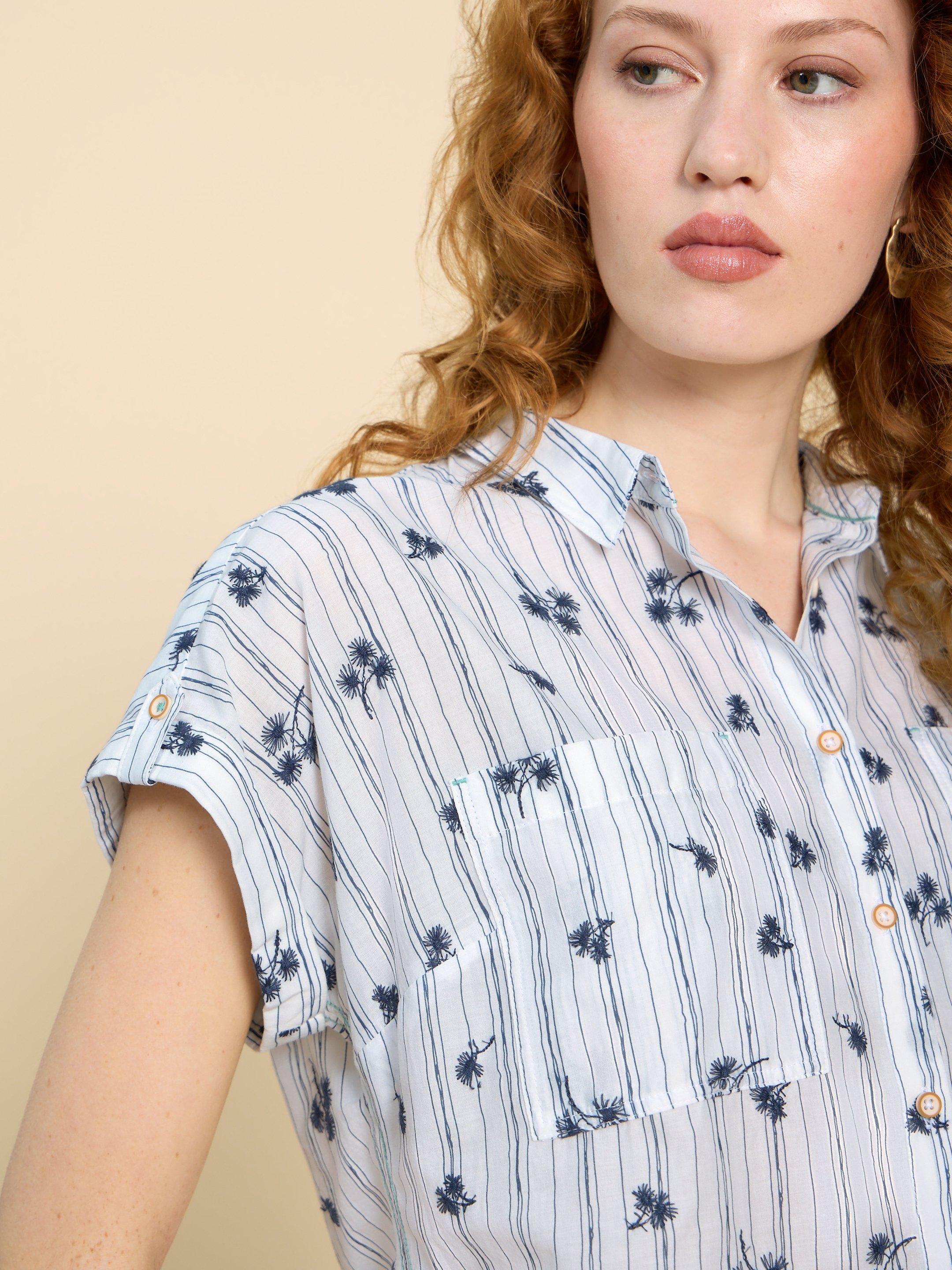 Ellie Stripe Embroidered Shirt in IVORY MLT - MODEL DETAIL
