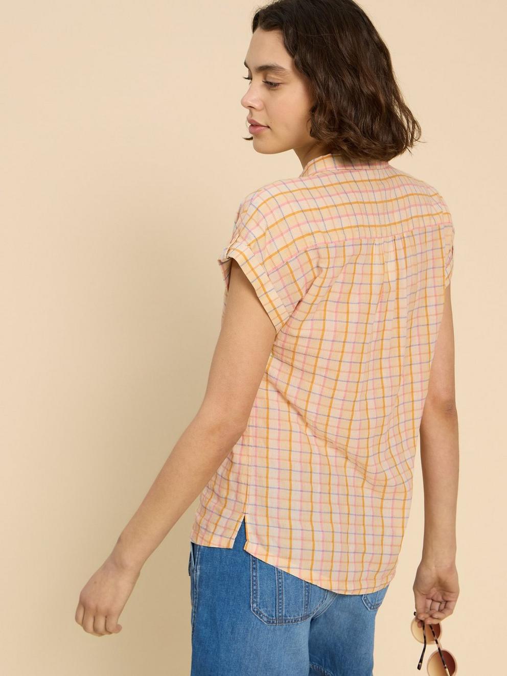 Ellie Check Shirt in NAT MLT - MODEL BACK