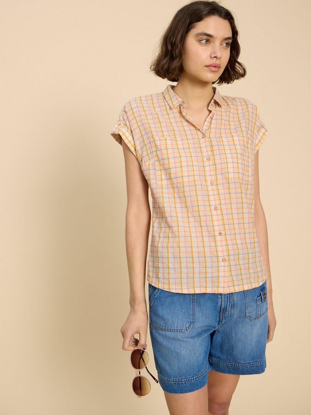 Ellie Check Shirt in NAT MLT - MODEL DETAIL