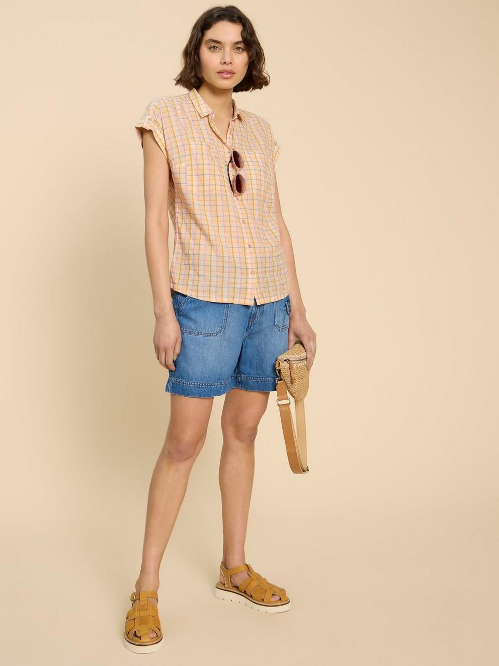 Ellie Check Shirt in NAT MLT - MODEL FRONT