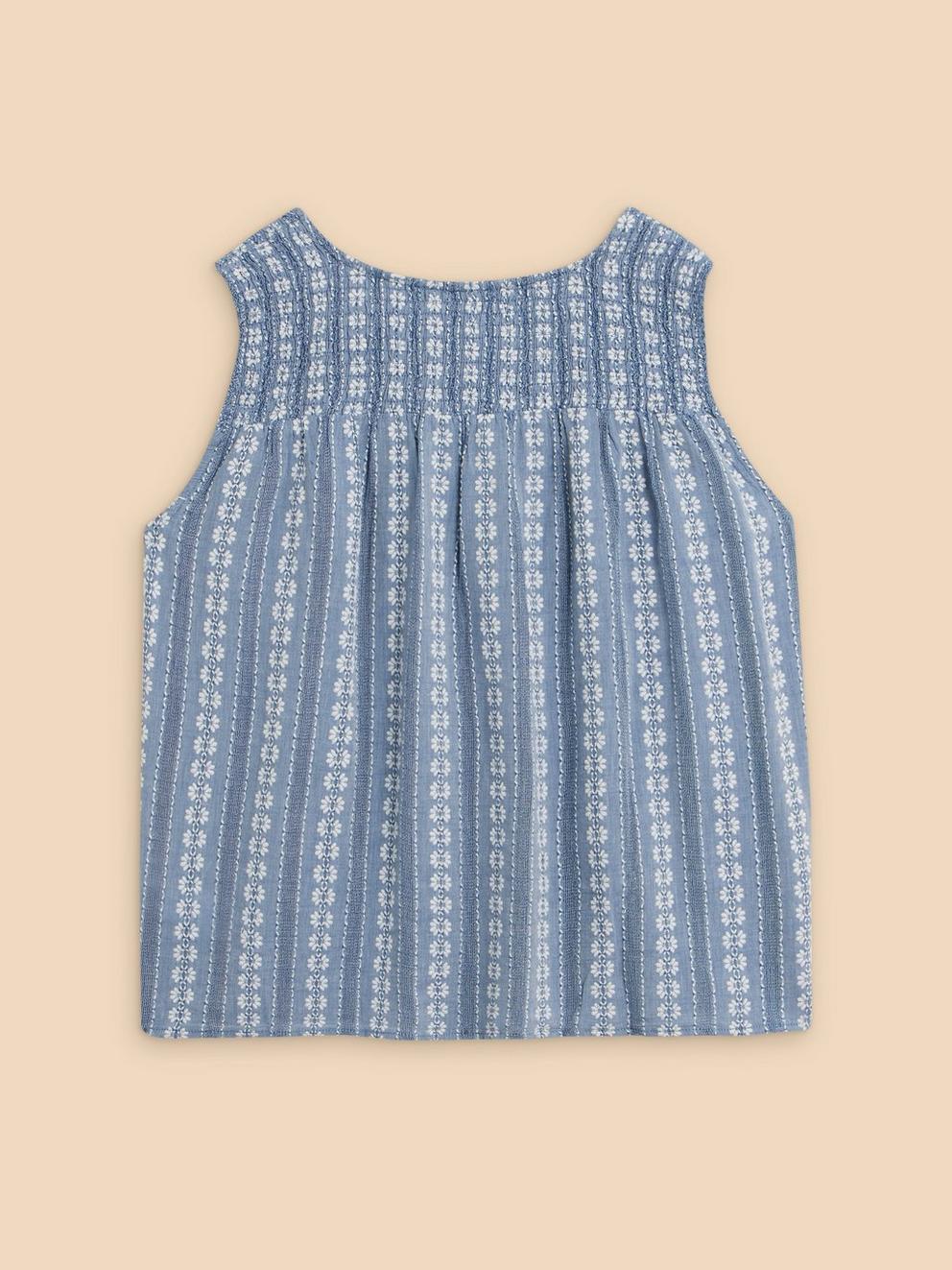 Rhiannon Organic Cotton Vest in BLUE MLT - FLAT BACK