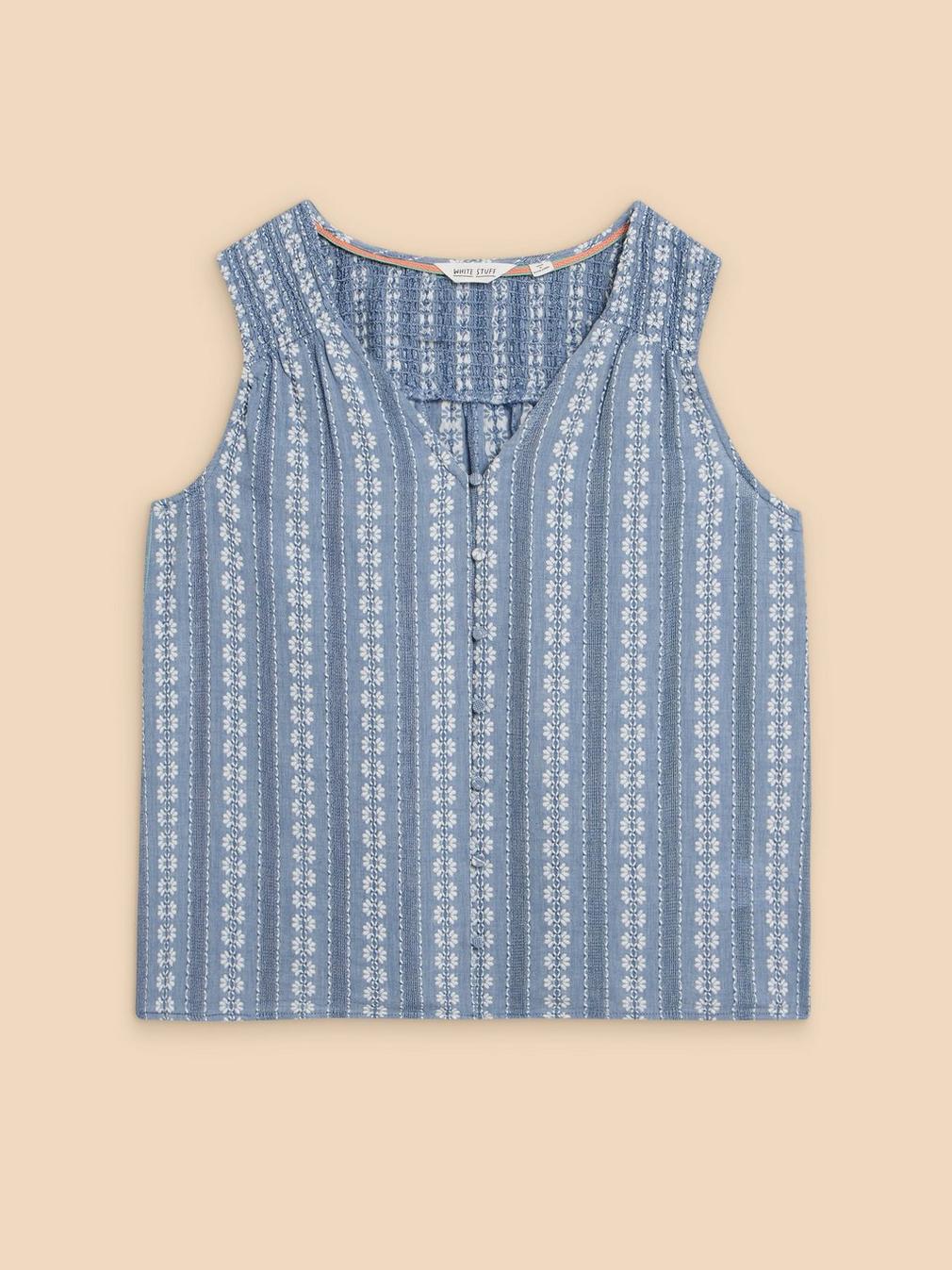 Rhiannon Organic Cotton Vest in BLUE MLT - FLAT FRONT