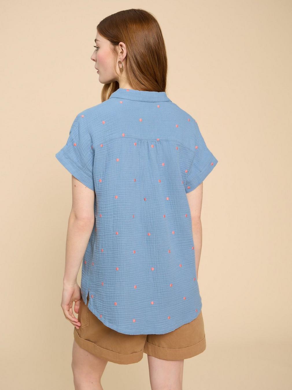 Emma Double Cloth Shirt in BLUE MLT - MODEL BACK