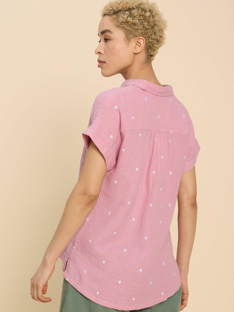 Emma Double Cloth Shirt in PINK MLT - MODEL BACK