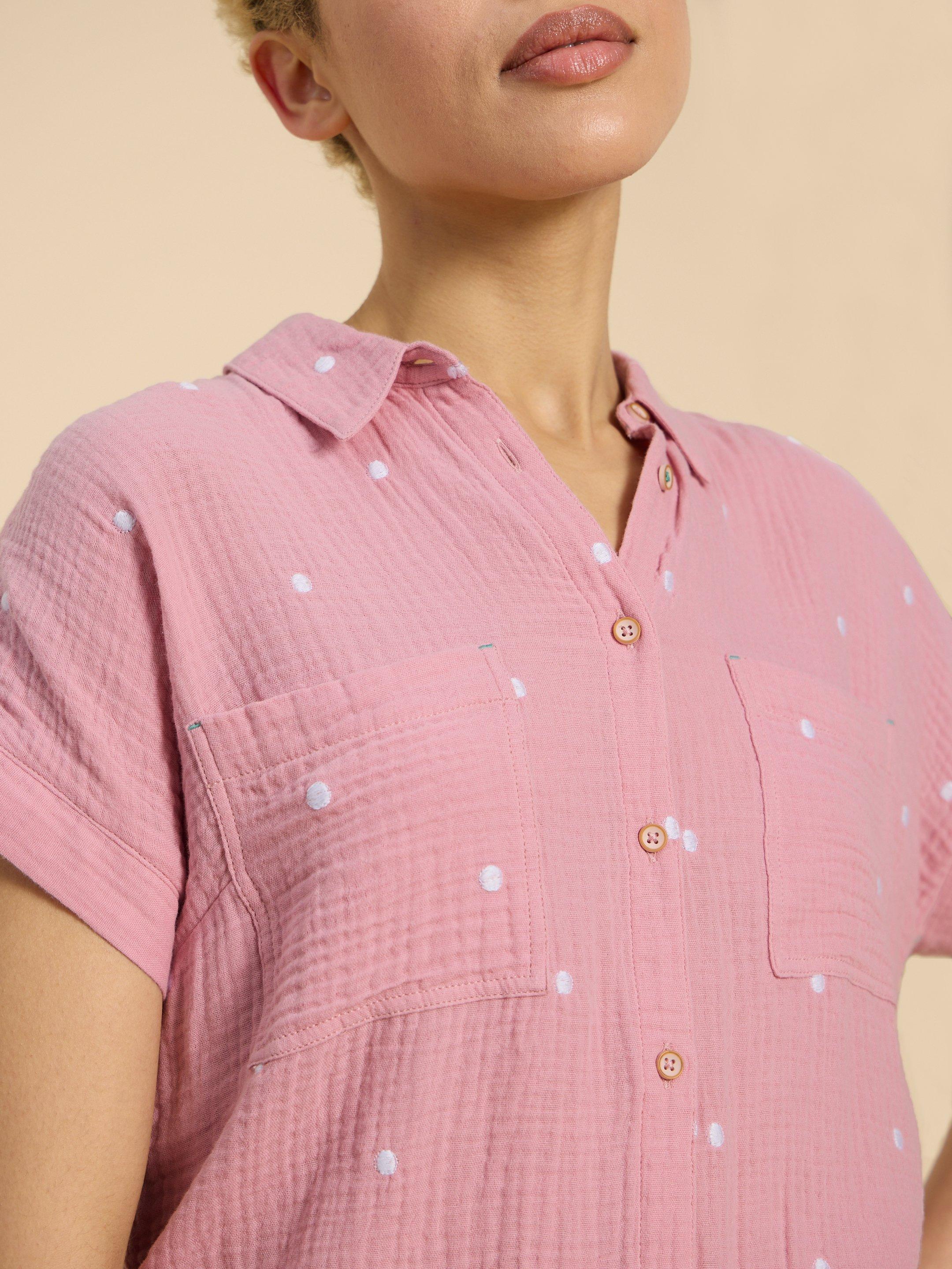 Emma Double Cloth Shirt in PINK MLT - MODEL DETAIL