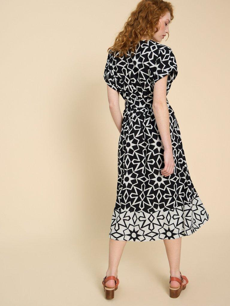 Sophie Linen Blend Wrap Dress in BLK PR - MODEL BACK