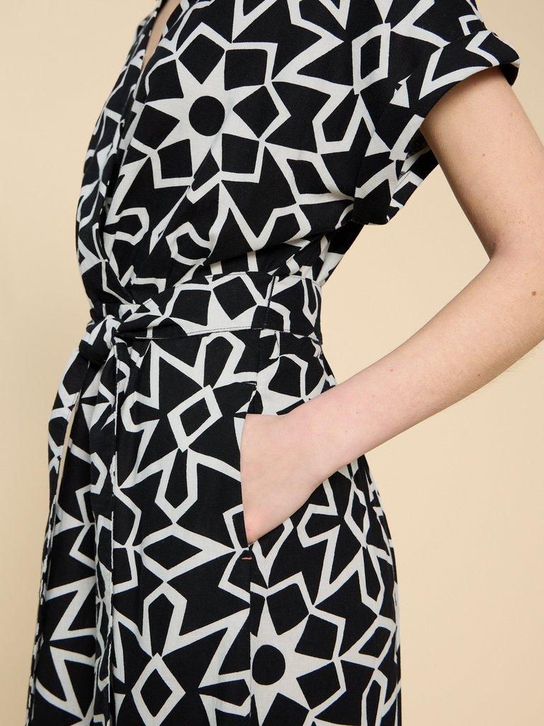Sophie Linen Blend Wrap Dress in BLK PR - MODEL FRONT